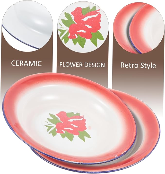 GLEAVI 2pcs Vintage Floral Ceramic Plates Thick Antique Appetizer Holders Decorative Food Trays for Entertaining and Home Décor