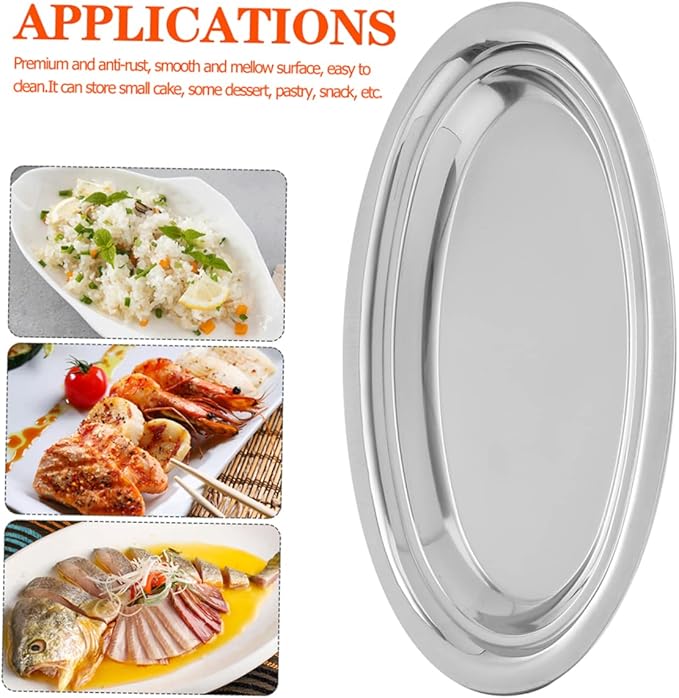 GLEAVI 2pcs Stainless Steel Serving Trays Dinner Plates Fish Steaming Plate Food Storage Elegant Kitchenware
