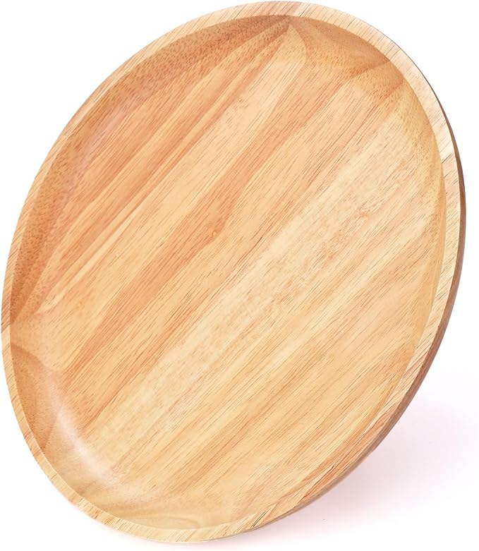 Round Wooden Serving Tray, 10.7" Round Wooden Serving Platter for Bread, Fruit, Dessert, Various Food Storage and Display, Wood Try Organizer for Home Kitchen Countertop