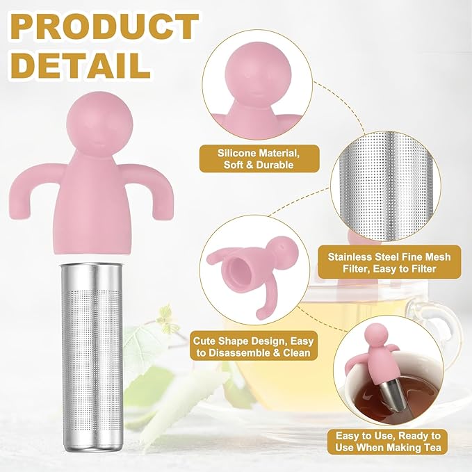 uxcell 2 Pcs Cute Tea Infuser, Stainless Steel Loose Leaf Tea Steeper Filter with Silicone Handle Reusable Thin Pores Mesh Strainer Diffuser for Teacups Teapots Mugs, Pink