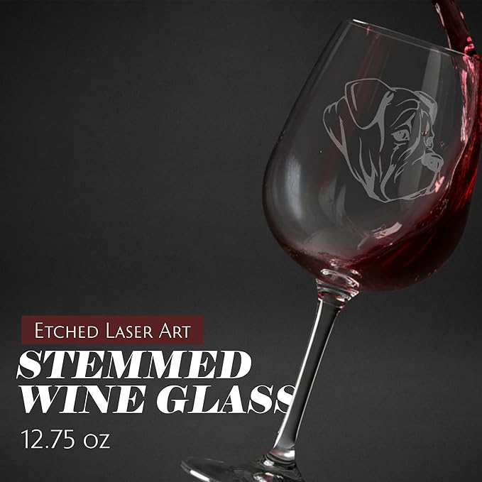 Etched Laser Art Personalized Dog Themed Etched Wine Glass - Custom Dog Breed Wine Glasses, Ideal for Pet Lovers, Unique & Personalized Birthday Gift for Men & Women - Olde English Bulldogge, 12.75 oz