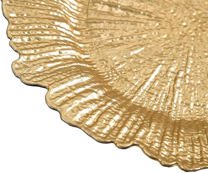 13" Charger Plates - Set of 24 - Acrylic Gold Round Reef Disposable Chargers, Ideal for Dinner Party Wedding Holiday Bulk Events