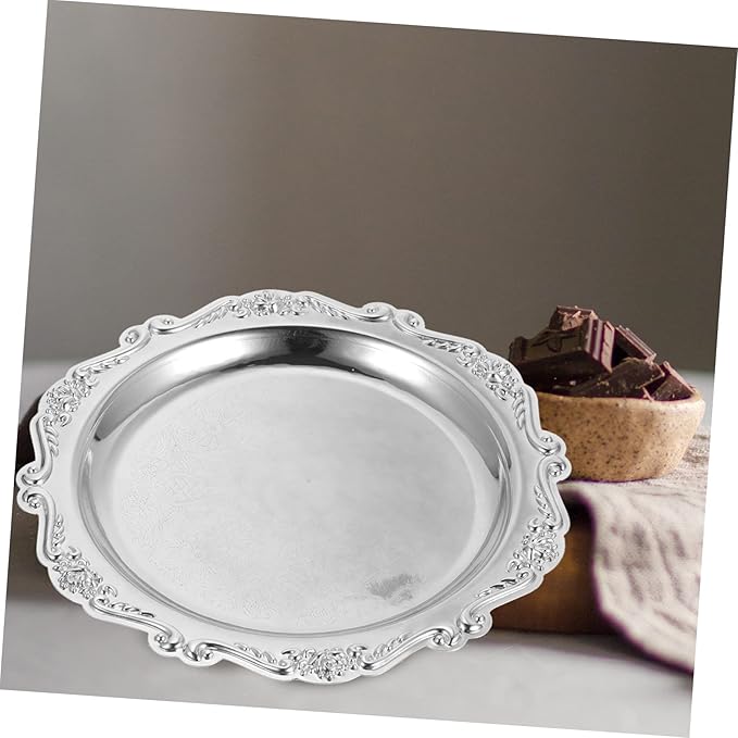 European Style Alloy Snack Serving Plate Silver Fruit Dish Decorative Cake Tray for Home Dessert Tableware