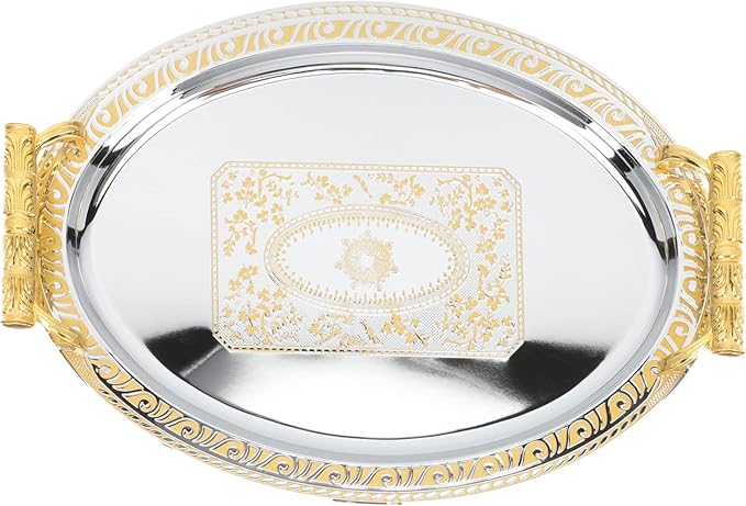 Gold Stainless Steel Oval Serving Tray Food-Grade Household Fruit and Snacks Tray European Style Coffee Table for Kitchen and Dining