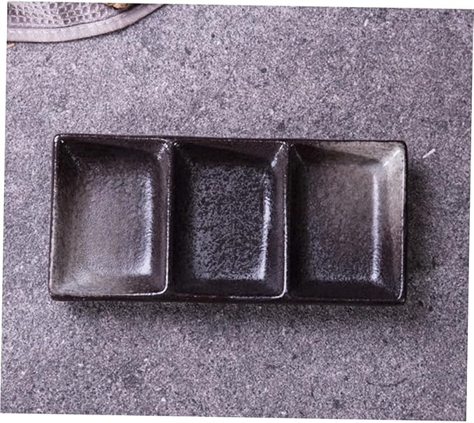 LIFKOME 2pcs Ceramic Square Dipping Sauce Dishes Versatile Three-grid Flavor Plates for Condiments Appetizers and Desserts for Home Restaurants and Entertaining