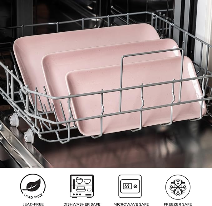 AmorArc Ceramic Serving Platter,Rectangular 16"/14.3"/12.6" inch Serving Dishes for Party Entertaining,Stoneware Serving Trays for Turkey,Salad,Microwave&Dishwasher Safe,Set of 3 -Cloud Pink
