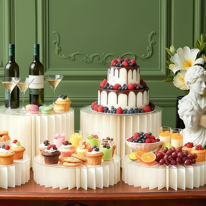 4 Pack Buffet Risers, Foldable Food Display Stands for Buffet Table, Acrylic Risers Display Stands, Dessert Table Display Set Cake Stands Tall Cylinder Stands for Party Wedding Birthday Decor