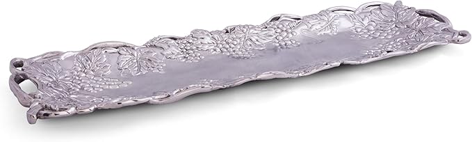 Arthur Court Metal Oblong Serving Tray Grape Pattern Sand Casted in Aluminum with Artisan Quality Hand Polished Designs Tarnish Free 19 inch x 5.5 inch
