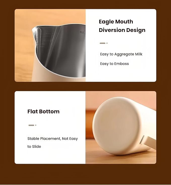 Milk Frothing Pitcher,(600ml/20oz) Steaming Pitchers,Stainless Steel Milk Cup,Cappuccino Latte Art Coffee,Barista Steam Pitchers,Temperament White