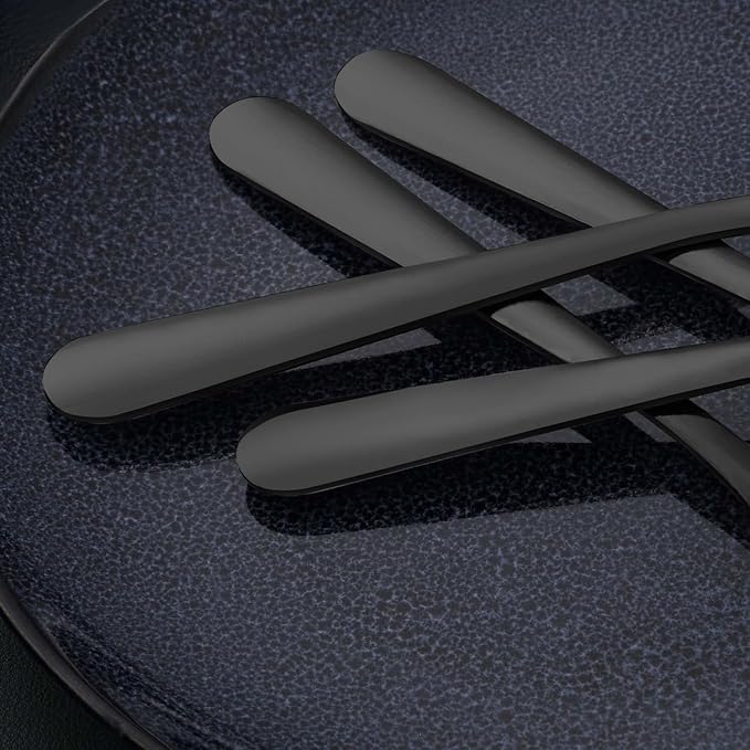 Unokit Dinner Spoons Set 24 Pieces (7.4 inch) - Stainless Steel silverware, Tablespoon, Silverware Spoons Only for Home, Kitchen or Restaurant - Mirror Polished, Dishwasher Safe, Black