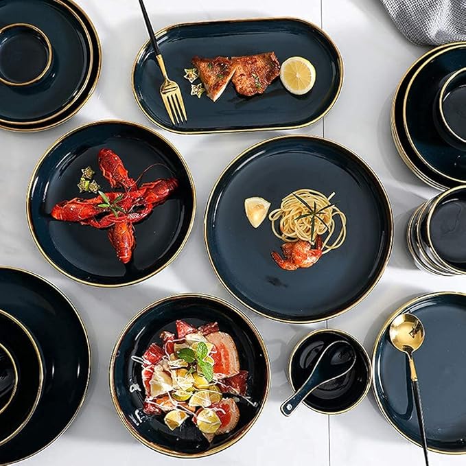 Nordic Style Tableware Set, Ceramic Plate And Bowl Set, Family Restaurant Tableware, 2/4/6 Person Tableware Set, Handmade Ceramic Utensils (Cyan 18 pcs)