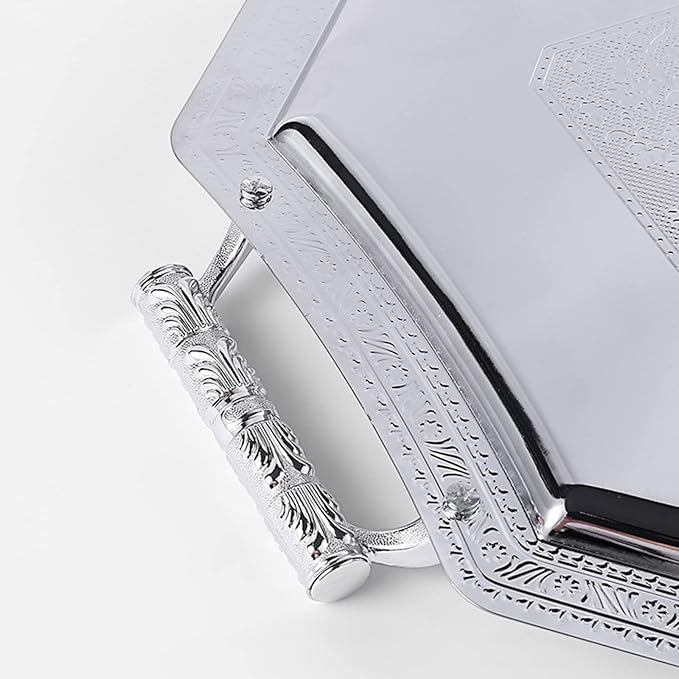 Stainless Steel Storage Tray Buffet Serve Plate Metal Container Accessory for Coffee Tea Drink Beverage Cup Anti-Scald Buffer Trays, Silver