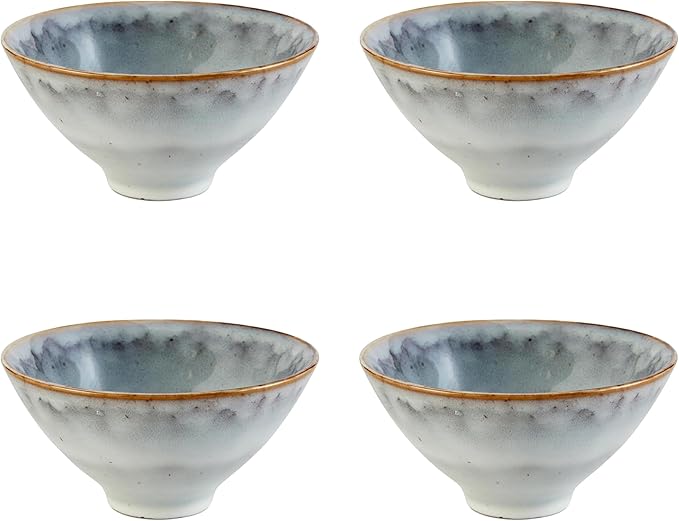 47th & Main Set of 4 Glazed Ceramic Bowls, 5.5" Diameter x 2.75" Tall, Light Grey