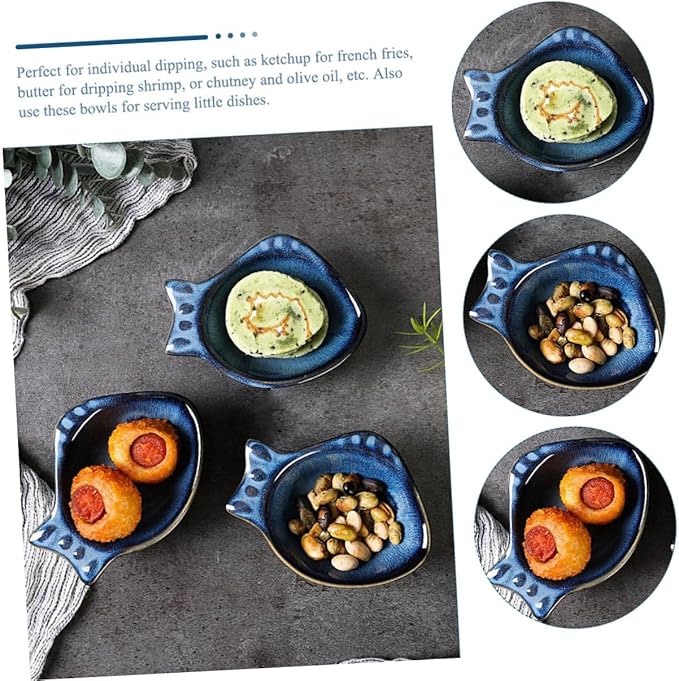2Pcs Ceramic Dipping Dishes Small Fish Shaped Sauce Plates for Condiments Seasonings and Appetizers for Home Parties Weddings and Celebrations