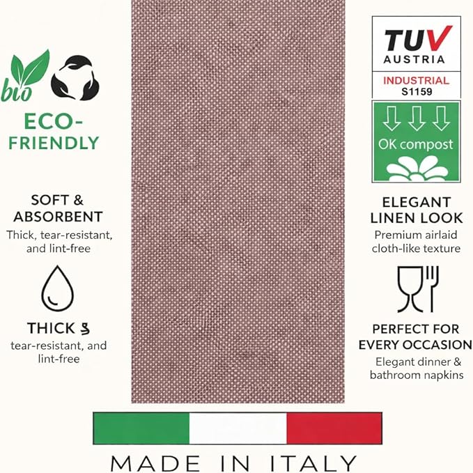Made in Italy Linen-Feel Disposable Guest Towels - Premium Airlaid Cloth-Like Bathroom Napkins, Soft & Absorbent Luxury Hand Towels, Elegant Striped Dinner Napkins for Parties, Events, Bulk 500 Count