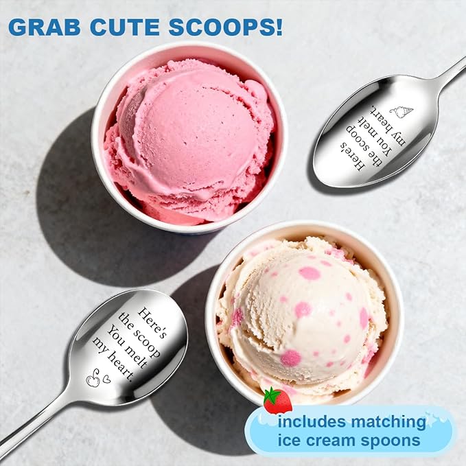 2 Pcs Ice Cream Spoons His And Hers Gifts for Couples Dessert Spoons Ice Cream Scoop Stainless Steel Wedding Anniversary Engagement Birthday Gifts for Her Him Husband Wife You Melt My Heart