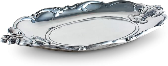Arthur Court Aluminum Fleur-De-Lis Oval Tray, 13 x 8 inch - Elegant Emblem Design, Versatile for Any Occasion, Freezer & Oven Safe