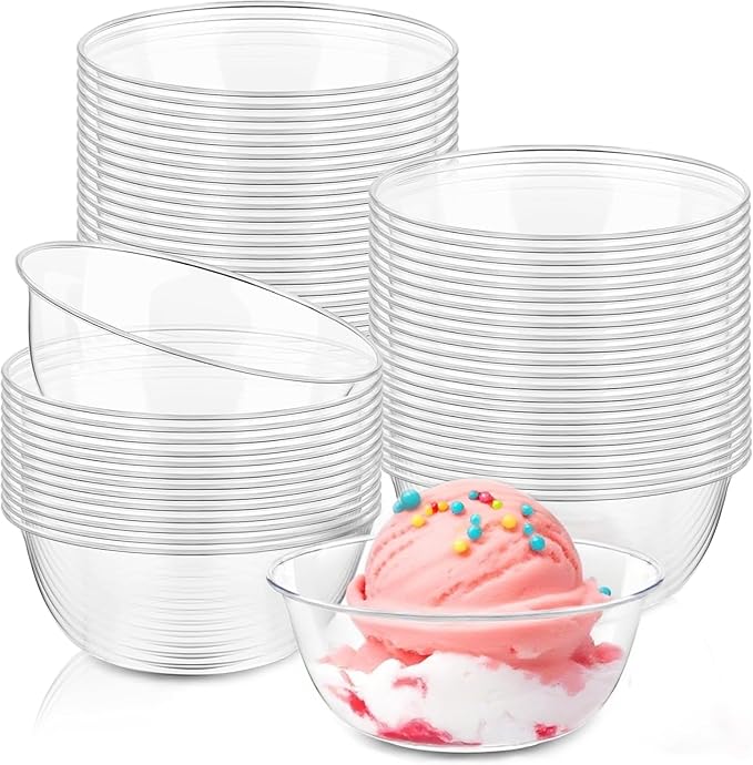 80 Pack 6 oz Clear Plastic Bowls, Disposable Salad Serving Bowls for Soup Fruit Snack Appetizer Parfait, Small Durable Ice Cream Dessert Bowls for Home Kitchen Wedding Catering Party Supplies