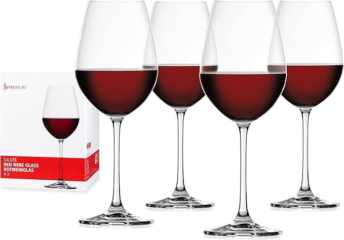 Spiegelau Salute Stemmed Red Wine Glasses, Lead-Free Crystal Wine Glasses for Pinot Noir, Cabernet, Wedding, Anniversary, Housewarming, Birthday Gifts, Elegant Glassware, Home Bar, 19.4 oz, Set of 4