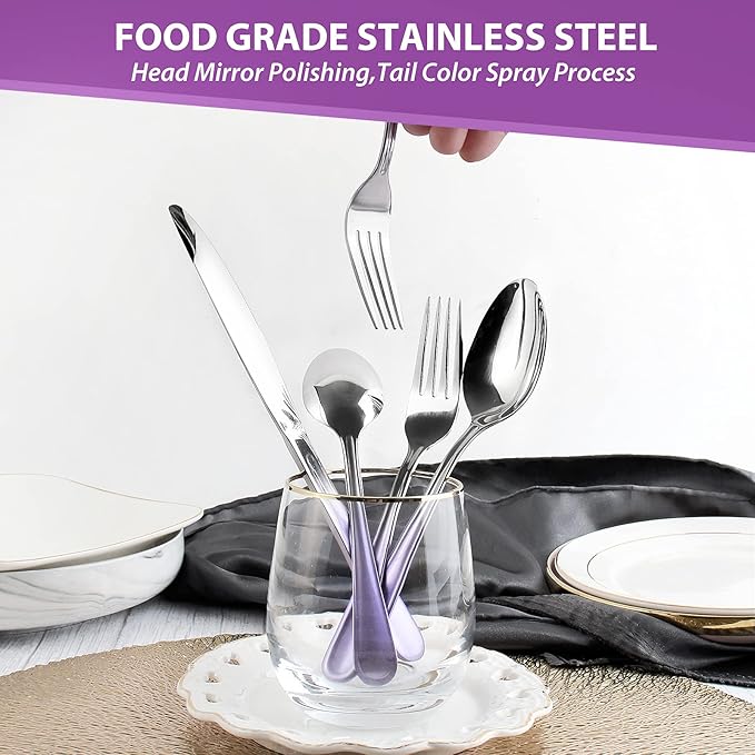 Gradient Purple Silverware set for 4,Stainless Steel Flatware Set,20 Piece Tableware Cutlery Set,Mirror Polished Utensils Sets for Kitchen,Reusable Dinnerware Sets Service for 4,Dishwasher Safe