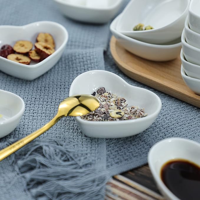 Heart-shaped Multipurpose Ceramic Sauce Dish Seasoning Dishes Sushi Dipping Bowl Appetizer Plates(Set of 10)