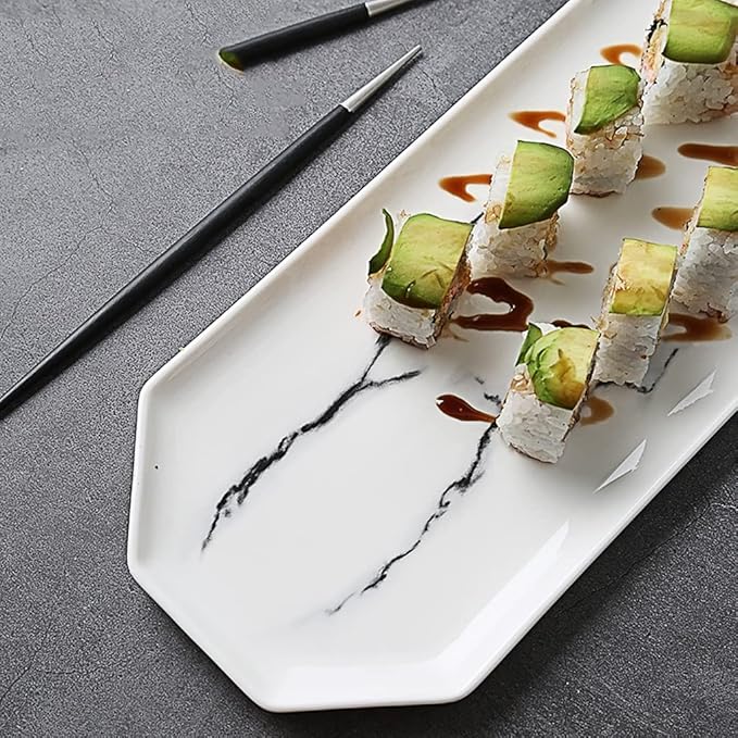SONGCHAO Party Supplies Serving Plate Serving Plate Tray Marble Rectangular Sushi Plate Ceramic Flat Plate Tray Western Plate Hotel Restaurant Tableware Party Plates