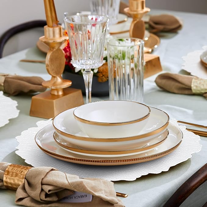 MAONAME 13" White Charger Plates, Round Reef Chargers for Dinner Plates, Plastic Plate Chargers for Table Setting, Wedding Decor, Set of 12