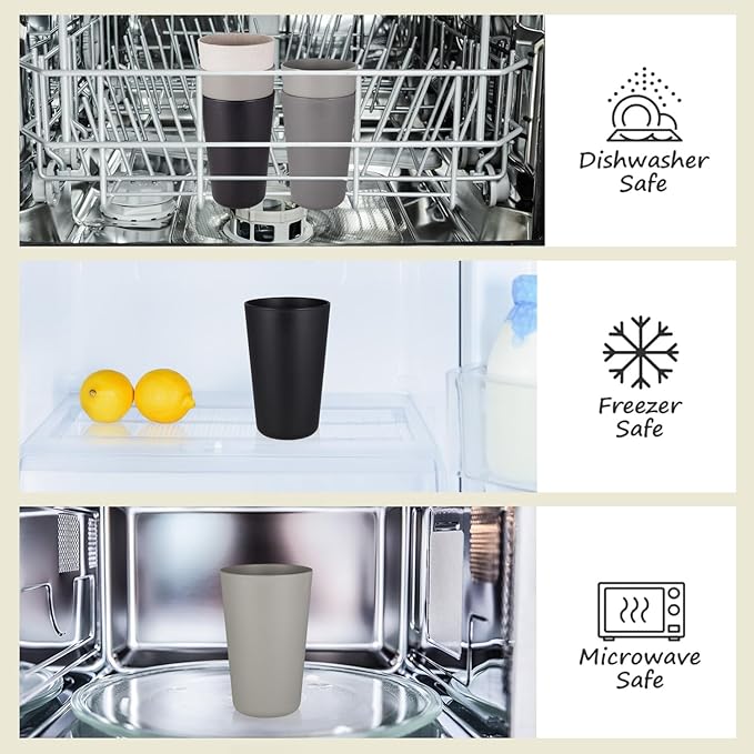greenandlife Premium Wheat Straw Cups 20 oz Set of 8 Alternative to Plastic Cups Reusable Unbreakable Drinking Cup Dishwasher Safe Water Glasses Tumblers, Grey and Black