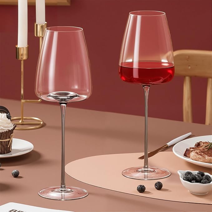 KAMMAK Wine Glasses Set of 2, 18.6 oz Hand Blown Crystal Bordeaux Wine Glasses, Thin Rim & Long Stem, Perfect for Red & White, Daily Use, Wedding or Birthday Gift with Gift Box, ZL-0-02