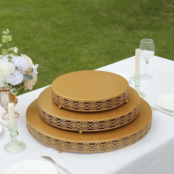 Efavormart Gold Metal Fleur De Lis Round Pedestal Cake Stands, Cupcake Dessert Display Stand Table Centerpiece - 12"