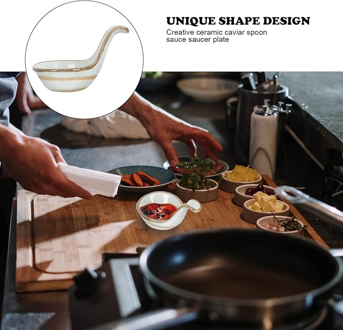 2pcs Ceramic Seasoning Dish Caviar Spoon Flavored Plate Appetizer Plate Ceramic Tableware