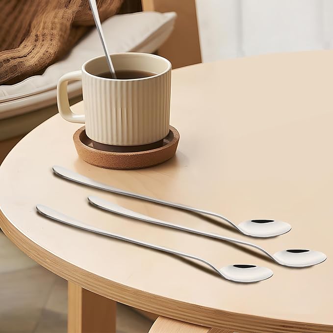Stainless Steel Coffee and Dessert Spoons - Long Handle Teaspoon (4 Pcs, 7.6 Inches)