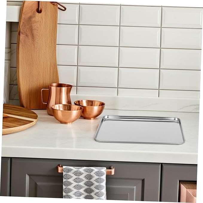 Rectangular Stainless Steel Serving Tray Practical Food Plate for Restaurants and Hotels Silver Non-Slip Design for Catering and Buffet