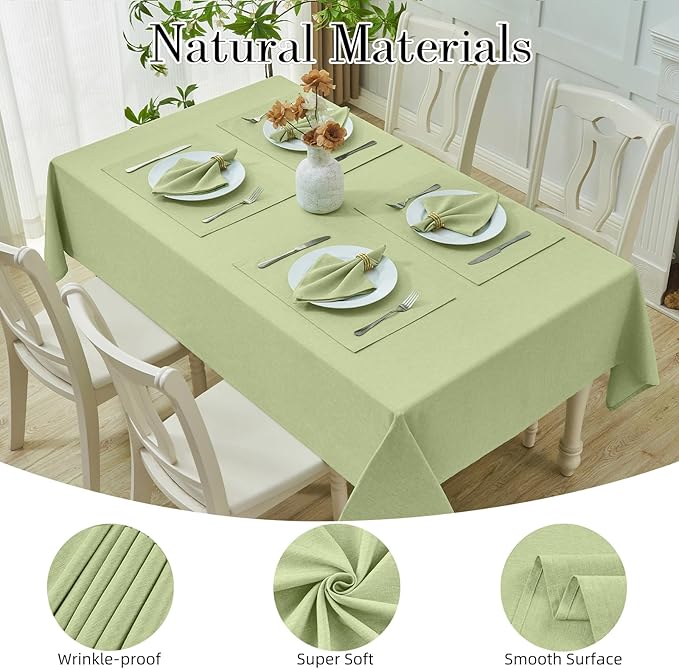 Rectangle Table Cloth Linen Farmhouse Stainproof Waterproof Washable Polyester Oblong Rectangular Fabric Table Cover for Kitchen Dining Dinner(Mint Green/60x120 Inch)