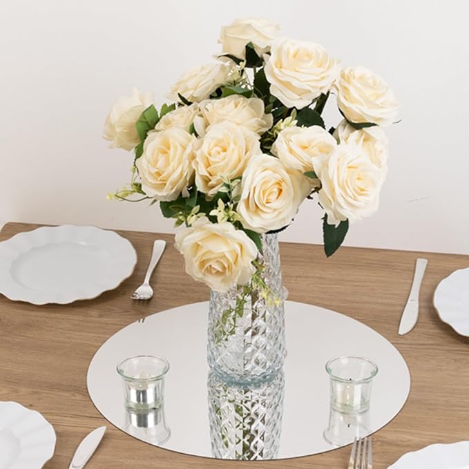 Efavormart 10 Pack Silver Round Acrylic Mirror Tray for Decoration, Large Circle Candle Plate Centerpiece Bases - 16"