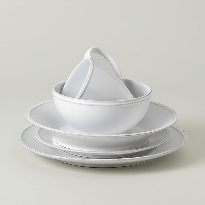 Costa Nova Ceramic Stoneware 5-Piece Place Setting Service for 1 - Friso Collection, White | Microwave & Dishwasher Safe Dinnerware Set | Food Safe Glazing | Restaurant Quality Tableware