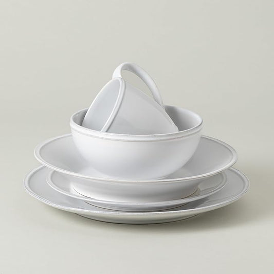 Costa Nova Ceramic Stoneware 5-Piece Place Setting Service for 1 - Friso Collection, White | Microwave & Dishwasher Safe Dinnerware Set | Food Safe Glazing | Restaurant Quality Tableware