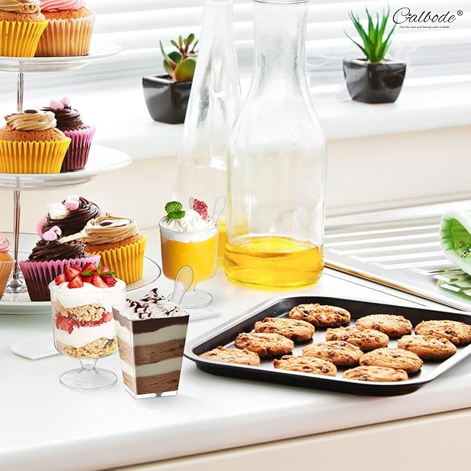 150 Dessert Cups with Spoons Sets, 5oz Mini Clear Plastic Disposable Parfait Cups, Small Serving Bowl for ice cream, Square Dessert Shot Glasses Round Goblets for Christmas Party (300pcs)