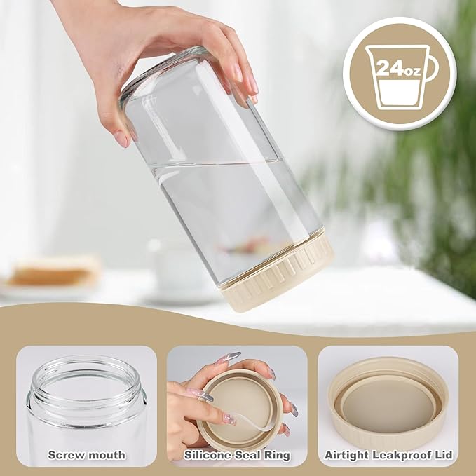 Overnight Oats Containers with Lids, 24oz Glass Jars with Lids 2 pcs, Apricot, Wide Mouth Mason jars for Salad, Yogurt, Snacks, Meal Prep