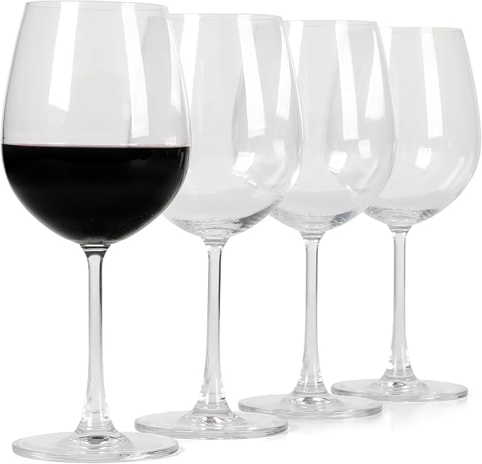 Martha Stewart Vivica 4-Pack Red Wine Glass Set, 20 oz – Elegant Stemmed Wine Glasses for Red Wine, Durable Clear Glassware for Dining, Entertaining, or Everyday Use