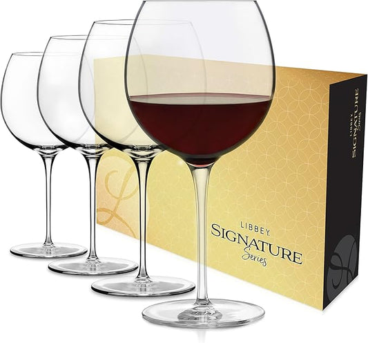 Libbey Signature Balloon Wine Glasses Set of 4, 24 Oz Elegant Large Red Wine Glasses, Red Wine Glass Gift Set for Weddings, Birthdays, and More