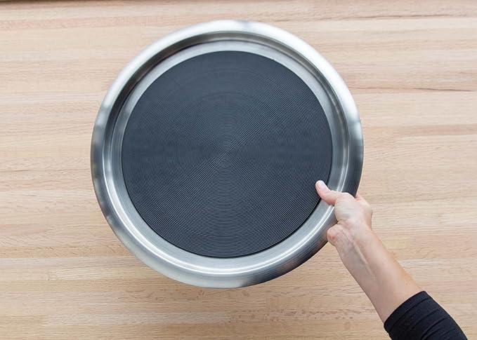 Service Ideas TR1614SR Tray with Top and Bottom Built in Non-Slip Rubber Inserts, 14" Round, Dishwasher Safe, Stainless Steel