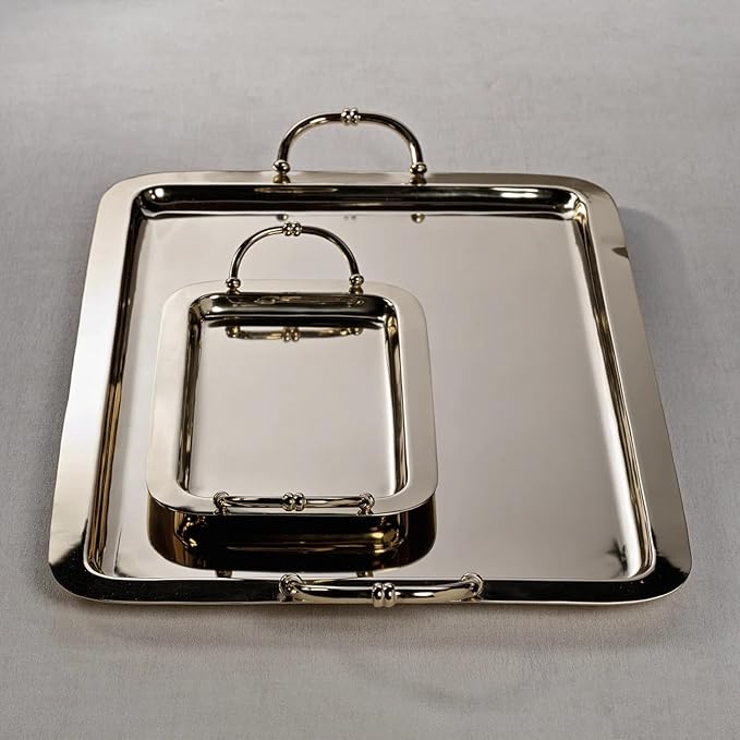 Zodax Stainless Steel and Brass Bar or Serving Trays in Polished Gold and Silver | Manetta Polished Gold - Medium