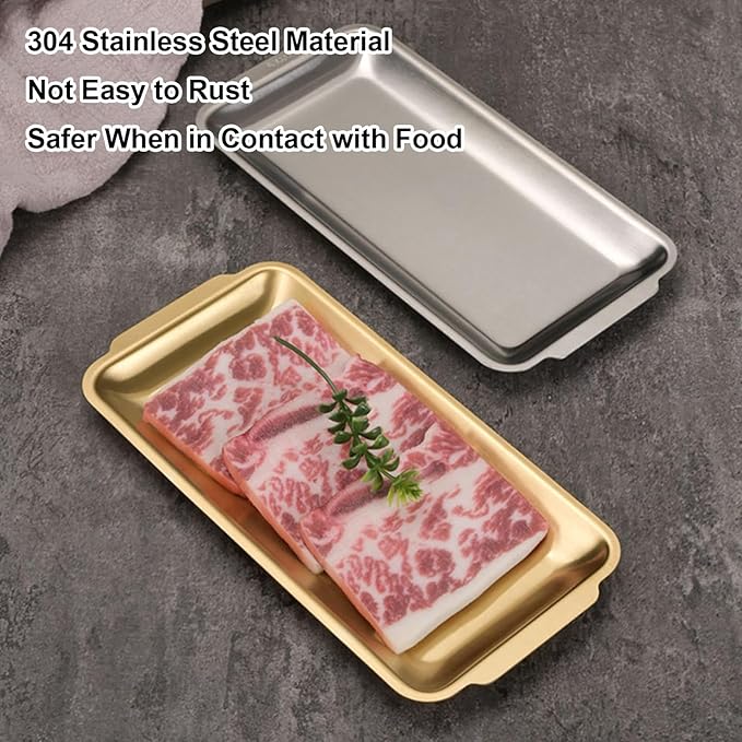 Baking Sheet, Sheet Pans for Baking Stainless Steel, Rectangle Metal Serving Tray with Handles for Dining, Party, Buffet, Dishwasher(Gold,27 * 15cm/11 * 6in)