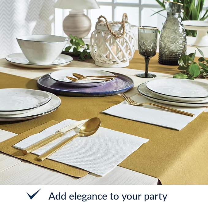 PAW - 50 Pieces White Linen-Feel Paper Napkins 16" x 16", Unicolor Disposable Cloth-Like Napkins, Bathroom Towels, Dinner Napkins for Birthday, Wedding, Party