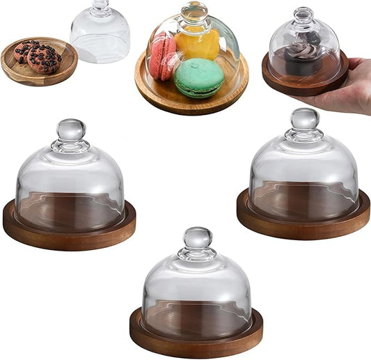 Charcuterie Snow Globe Container,Mini Individual Snow Globe Charcuterie Board with Wooden Base,Mini Cake Stand with Glass Dome Lid for Cheese Snacks and Holiday Table Decor (3pcs)