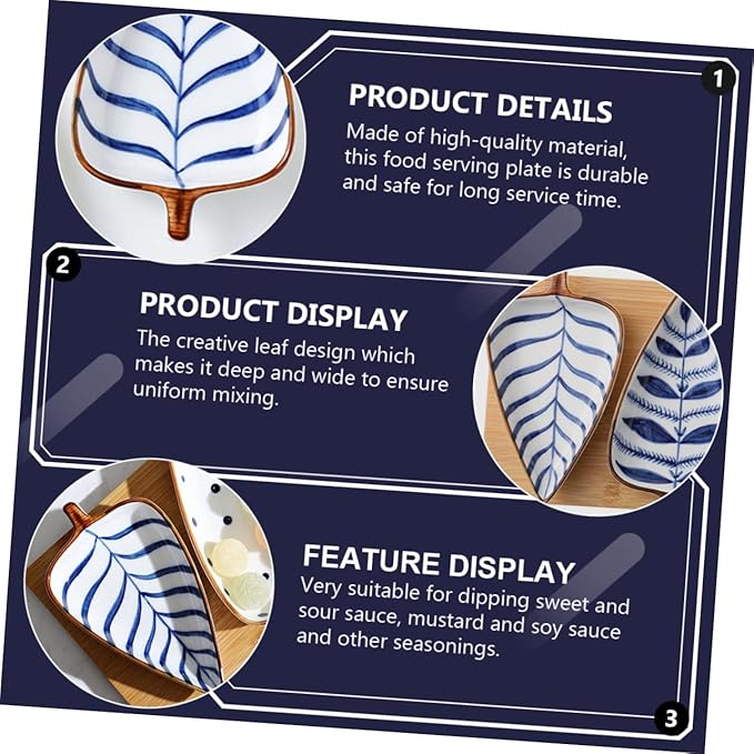 Cabilock Leaf Shape Mini Sauce Plates Ceramic Household Dipping Dishes for Snacks Seasonings and Appetizers Easy to Clean for Desserts and Side Dishes