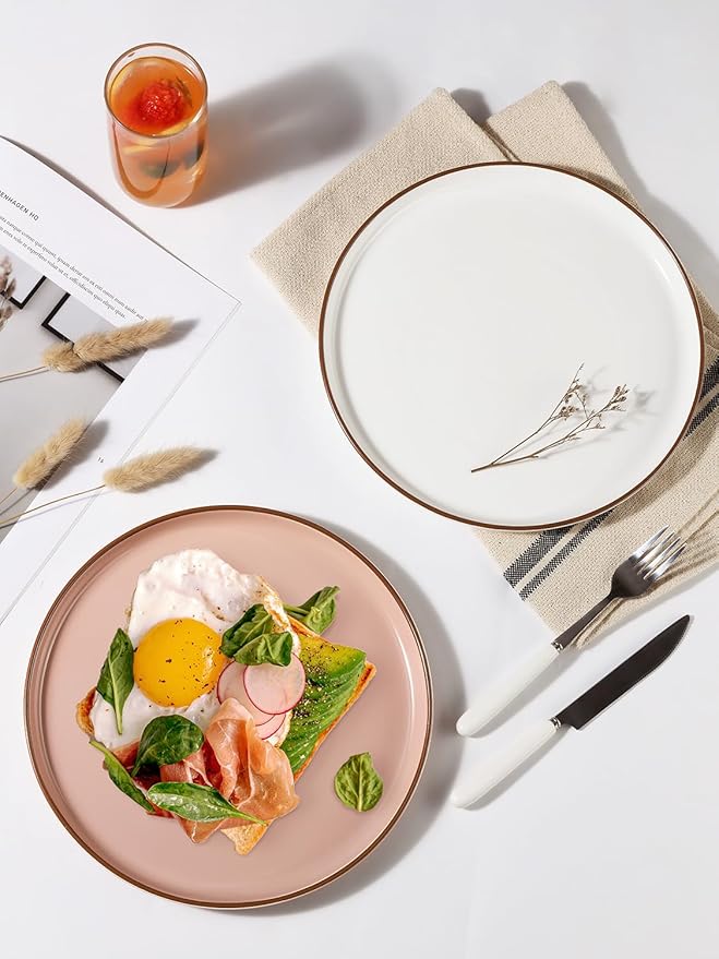 Yedio Dinner Plates, 10 Inch Porcelain Plates Set of 6, Serving Dishes, Large Dining Plates for Steak, Pasta, Pasta, Dinner, Dessert, Microwave Dishwasher Safe, Assorted Colors