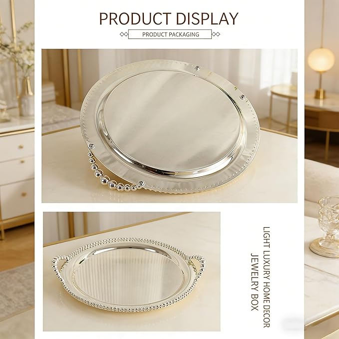MAVIS LAVEN Metal Serving Tray, 31.5cm Round Stackable Platter with Rolled Edge Design for Indoor Outdoor Camping Barbecue Picnic Serving