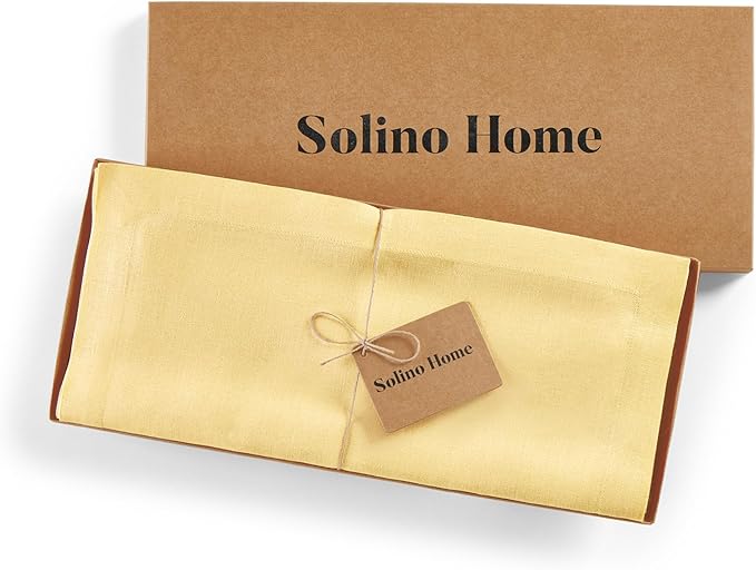 Solino Home Linen Table Runner 36 Inches - 100% Pure Linen Golden Straw Table Runner 14 x 36 Inch Ideal for Dresser and Coffee Tables - Fete